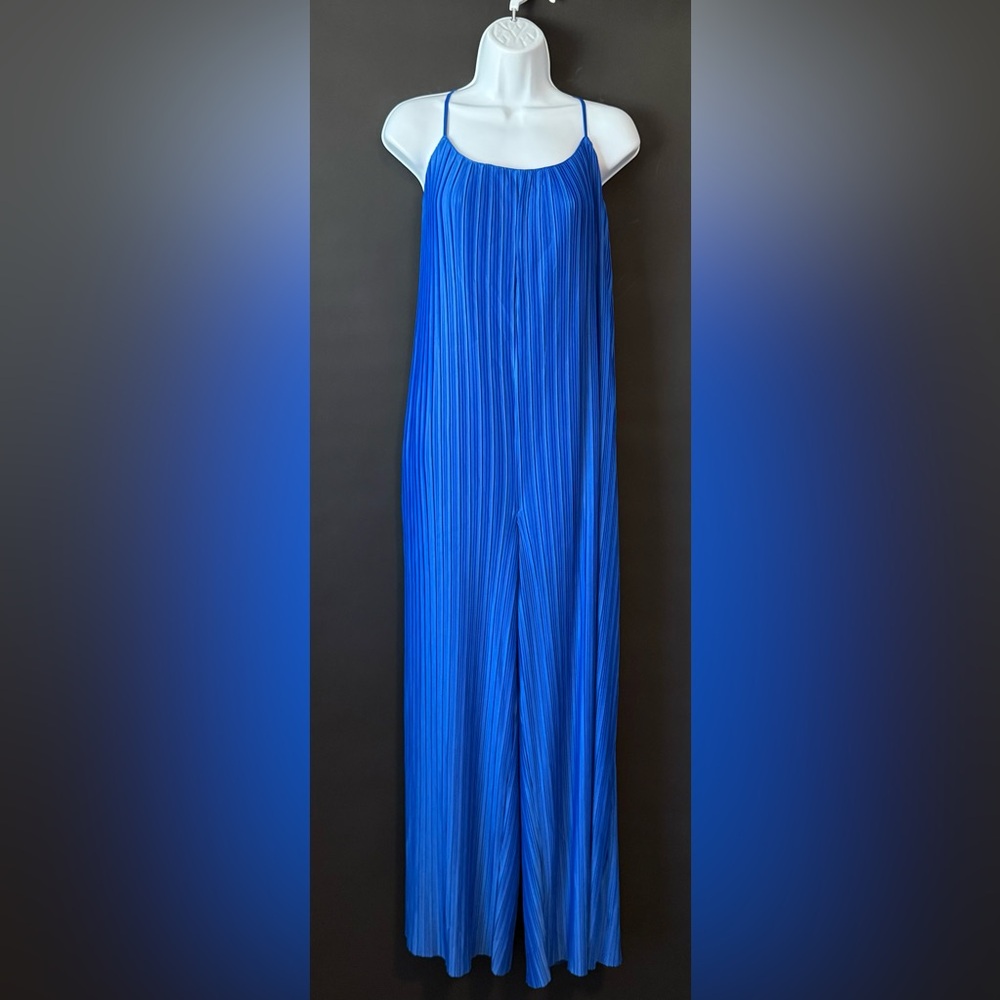 Ces Femme pleated royal blue jumpsuit pant medium adjustable straps
